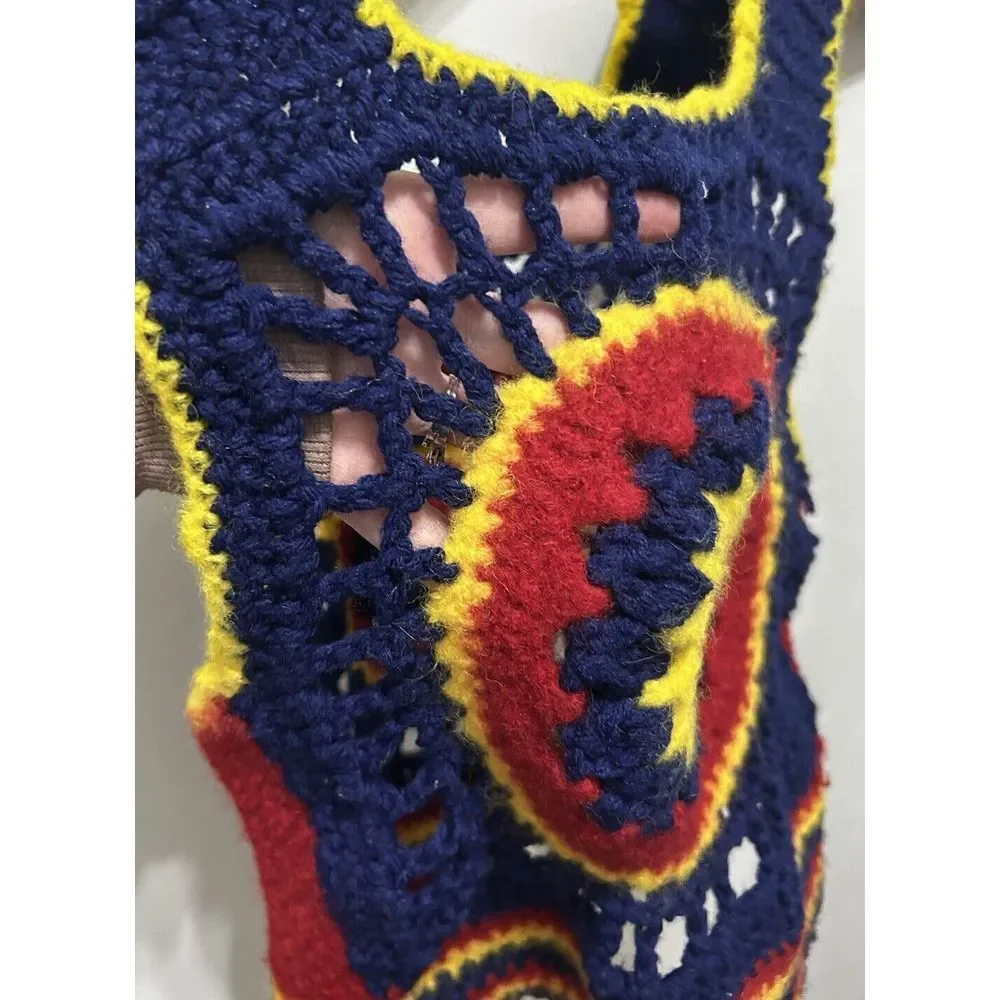 BOHO Hippie Vintage Handmade Crochet Granny Purple Flower Vest Tank Small - Picture 4 of 11